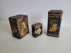 Old metal box, vintage Chinese pattern tea tin box 3 pcs
