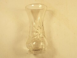 Retro régi üveg mini váza csiszolt mintás 9,5 cm magas