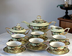 Antik, rendkívül dekoratív Stilmalerei KMK (Karlsbad) porcelán teás készlet, hiánytalan készlet
