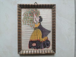 Antique silk picture in a wooden frame
