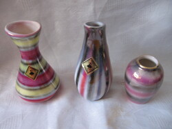Hungária industrial art ceramics ksz retro luster striped vases 3 pcs