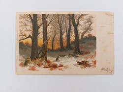 Old postcard 1900 postcard landscape forest