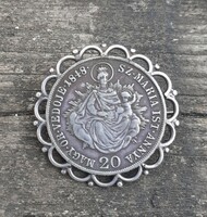 Népi ékszer - 1848-as ezüst 20 krajcárosból készült melltű