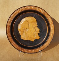 Rare Soviet socialist Lenin depiction wood carving wall decoration wall plate 1970s