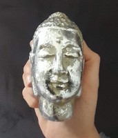 Régi tibeti nepáli ezustozott kerámia Buddha buddhista fej figura szobor