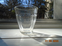 An older molded glass thick-walled ribbed glass with the mark of the Hungarian standards body