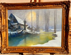 An oil painting of a winter landscape by Meilinger