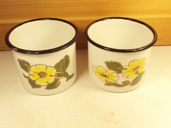 Retro old enameled mug with flower pattern 2 pcs