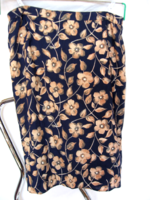 Brown floral navy blue straight line thin fabric skirt 50s