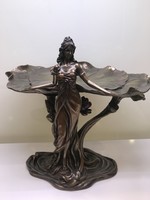 Art Nouveau female-shaped offering plate, statue