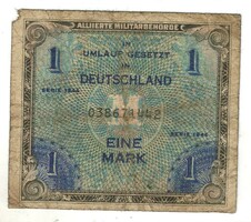 1 márka 1944 Német 9 jegyű sorszám katonai bankjegy