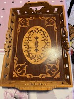 Hand-carved inlaid wooden tray