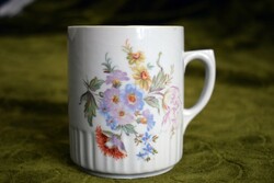 Antique Zsolnay mug with spring bouquet pattern 9 x 7.4 cm + handle