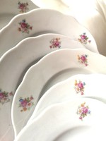 Antik Zsolnay, 6 db rózsás süteményes porcelán tányér