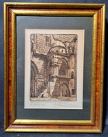 Chapel in Jerusalem - via dolorosa - old etching, work of a French artist