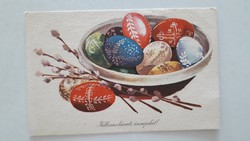Retro Easter postcard 1968 old postcard with eggs catkins