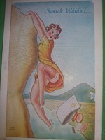 Antik 1920-30. Kaszás Jámbor humoros képeslap :Remek kilátás.képek szerint Barasits