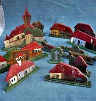Old 14-piece wooden hand-painted Transylvanian-Szekely village children's toy
