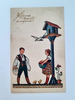 Old Easter postcard 1938 folk costume postcard with folk motifs