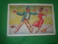 Antik 1920-30. Kaszás Jámbor humoros képeslap :Pletykázni tilos .képek szerint Barasits