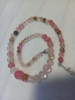 Wonderful smoky quartz/rose quartz/strawberry quartz necklace, string of pearls from original top pearls