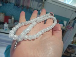 Wonderful cracked rock crystal necklace, string of pearls from original top pearls