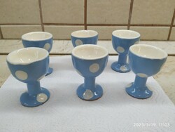 Ceramic soft-boiled egg holder 6 pieces for sale! Very cute with white dots on a blue background