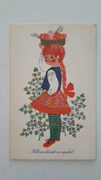 Retro húsvéti képeslap régi levelezőlap népviseletes kislány