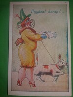 Antik 1920-30. Kaszás Jámbor humoros képeslap :Vigyázat harap .képek szerint Barasits