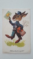Retro Easter postcard postcard with postman bunny