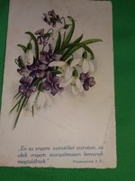 Antik cc. 1930. Virágos példabeszédes képeslap a képek szerint