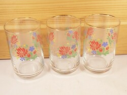 Retro old glass glass - short drinking alcohol with painted flower pattern - set of 3 glasses