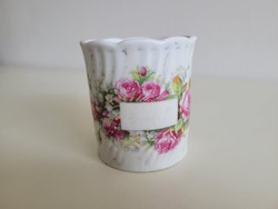 Régi porcelán bögre rózsa gyöngyvirág mintás Emlék feliratos teás bögre rózsás