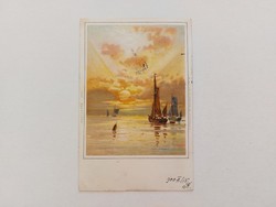 Régi képeslap 1900 levelezőlap naplemente hajók tenger