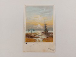 Régi képeslap 1900 levelezőlap tájkép hajó tenger