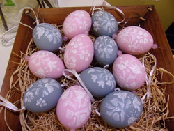 6 db. Kézzel festett rózsaszín kifújt tojás