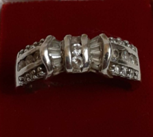 Antique individual silver ring in good condition marked with master's mark with white polished set white stones