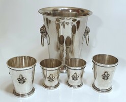 Silver-plated champagne bucket, champagne cooler, wine cooler with Anjou lily glasses (4 pcs.)