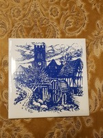 Blue scenic watermill ceramic tile coaster decorative tile