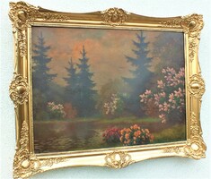 Tordai Székely Mihály kastély park festmény, gyönyörű antik színes eredeti Festmény,