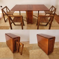 Retro összecsukható variálható kerti terasz bútor fa étkező garnitúra mid century asztal szék