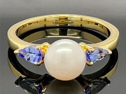 Tanzanit,gyöngy  drágaköves sterling ezüst 14Karátos aranyozott - új 53as méret