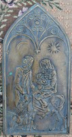 Bronze relief - mural - marked - relief nativity scene - the holy family