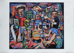 Vinkó Leó - Levente és a zöld fejek 36,5 x 42,5 cm c-print, merített papír