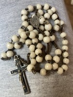 Eredeti antik római papa rez és porcelán rózsafüzet ima lánc kereszt feszület