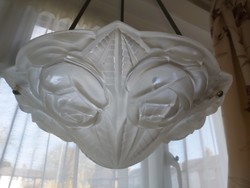 Art Deco Francia ontott uveg mennyezeti lampa jelzett