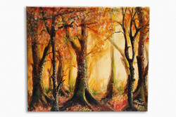 Eva Pilipár: October Glow, Autumn Landscape, 25x30 Acrylic Painting on Canvas