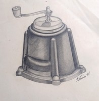 Object drawing - pencil drawing with Petrovic mark (21x21 cm) graphite work - grinder?