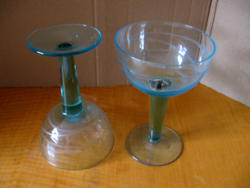A pair of sky blue stemmed cocktail and champagne glasses with turquoise stems, ikea handmade quality also for weddings