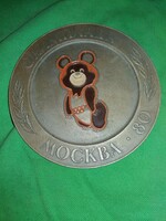 1980. Moszkva Olimpiai MISA MACKÓS emléktárgy, fémtálka képek szerint
